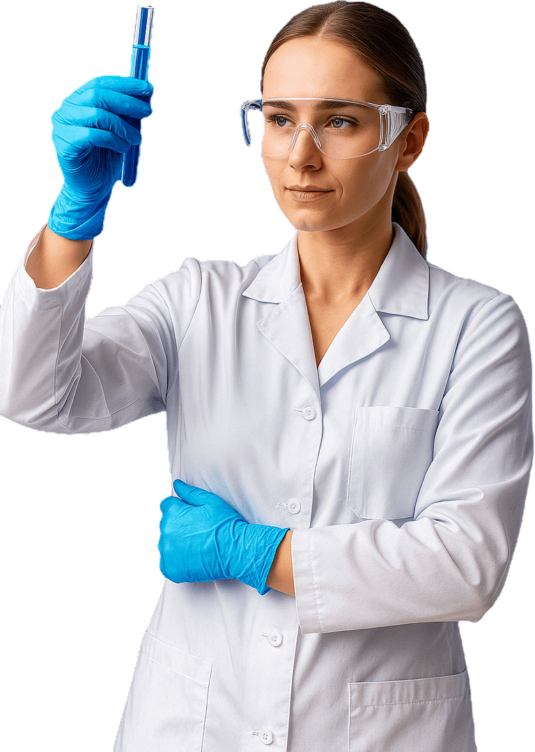 Chemical engineer analyzing ZDHC approved textile chemicals in a lab for NovioChem